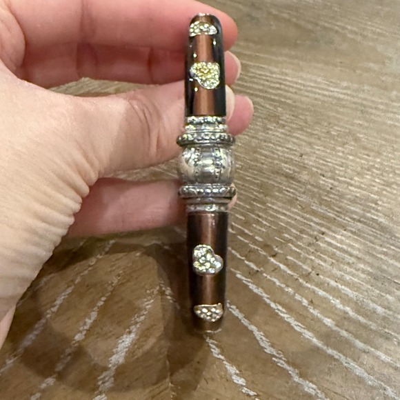 Brighton Brown Lucite Crystal Heart Hinged Bangle Bracelet Silver Plated - Picture 2 of 8